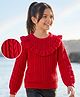 Pine Kids Knitted Full  Sleeves Pullover with Cable Knit Design - Red