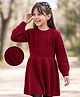 Pine Kids Knitted Full Sleeves Woolen Dress with Cable Knit Design - Red
