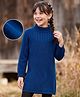 Pine Kids Knitted Full Sleeves Woolen Dress with Abstract Design - Navy Blue