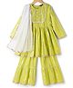 Pine Kids 100% Cotton Woven Full Sleeves Kurta Sharara Set With Dupatta & Lace Detailing  - Light Green