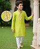 Pine Kids Woven Full Sleeves Sequinned Kurta & Pyjama Set - Lime Green