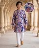 Pine Kids Woven Full Sleeves Kurta Pyjama Set with Floral Print & Sequinned Design - Royal Blue
