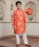 Pine Kids Cotton Woven Full Sleeves Floral Printed Kurta Pajama Set - Orange