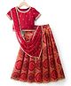 Pine Kids Woven Half Sleeves Floral Embroidered & Printed Lehenga & Choli Set With Dupatta - Rust Orange