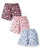 CUCUMBER Sinker Knit Above Knee Length Bow & Unicorn Theme  Printed Shorts Pack Of 3 - Pink Light Blue & Grey