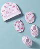CUCUMBER Interlock Knit Toys Printed Cap Mittens & Booties Set Baby Pink - Diameter 17 cm