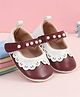 Babyoye Velcro Closure Booties With Lace Detailing & Pearl Embellishment - Maroon