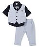 Mini Taurus Interlock Knit Full Sleeves 3 Piece Party Suit With Animal Print & Bow Applique - Sky Blue