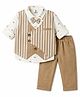 Mini Taurus Interlock Knit Full Sleeves 3 Piece Striped Party Suit With Bow Applique - Brown