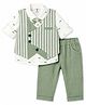 Mini Taurus 100% Cotton Knit Full Sleeves Printed & Striped 3 Piece Party Suit - Green