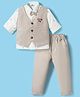Mini Taurus Interlock Knit Full Sleeves 3 Piece Party Suit With Nautical Theme & Bow Applique - Beige
