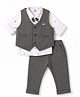 Mini Taurus 100% Cotton Knit Full Sleeves Hearts Printed & Textured 3 Piece Party Suit With Bow Applique - Charcoal Grey