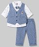 Mini Taurus 100% Cotton Knit Full Sleeves Elephant Printed  Striped Embroidered  3 Piece Party Suit With Bow Applique - Blue