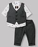 Mini Taurus 100% Cotton Knit Full Sleeves Printed Striped 3 Piece Party Suit With Bow Applique - Black