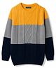 Pine Kids Knit Full Sleeves Colour Block Pullover with Cable Knit Design - Yellow & Grey & Black