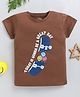 Unfab Cotton Knit Half Sleeves Skate Board Printed Tee - Brown
