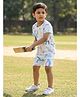 Unfab Knit Half Sleeves Sport Printed Coordinating Tee & Shorts Set - White