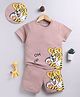Unfab Cotton Knit Half Sleeves Tiger Printed Tee & Shorts Set - Peach