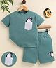 Unfab Cotton Knit Half Sleeves Penguin Printed Tee & Shorts Set - Green