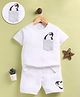 Unfab Cotton Knit Half Sleeves Penguin Printed Tee & Shorts Set - White