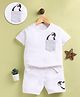 Unfab Cotton Knit Half Sleeves Penguin Printed Tee & Shorts Set - White