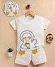 Unfab Cotton Knit Half Sleeves Duck Printed Tee & Shorts Set - Off White