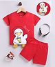 Unfab Cotton Knit Half Sleeves Duck Printed Tee & Shorts Set -  Red