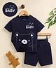Unfab Cotton Knit Half Sleeves Koala Printed Tee & Shorts Set - Navy Blue