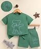 Unfab Cotton Knit Half Sleeves  Teddy Designed Tee & Shorts Set - Green