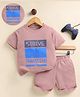 Unfab Cotton Knit Half Sleeves Strive Transcend Text Printed Tee & Shorts Set - Peach