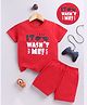 Unfab Cotton Knit Half Sleeves It Wasnt Me Text Printed Tee & Shorts Set - Red