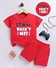 Unfab Cotton Knit Half Sleeves It Wasnt Me Text Printed Tee & Shorts Set - Red