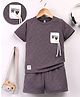 Unfab Cotton Knit Half Sleeves Abstract Patch Detailed Tee & Shorts Set - Grey