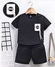 Unfab Cotton Knit Half Sleeves Patch Detailed Textured Tee & Shorts Set - Black