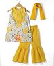 Saka Designs Cotton Woven Sleeveless Kurti Gharara Set & Dupatta with Floral Print - Yellow