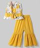 Saka Designs Cotton Woven Sleeveless Kurti & Gharara Set With Floral Printed Jacket - Yellow