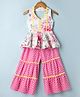 Saka Designs Cotton Woven Sleeveless Top & Sharara Set with Floral & Chevron Print - Pink