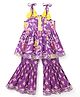 Saka Designs Cotton Woven Sleeveless Kurti and Gharara Set with Floral Print in Purple