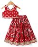 Saka Designs Cotton Woven Sleeveless Choli & Lehenga Set With Floral Print - Red