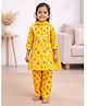 Vastrarth Cotton Woven Three Fourth Sleeves Cow & Floral Printed Kurti & Salwar With Dupatta Set - Yellow