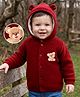 Babyhug Knit Full Sleeves Hooded Front Open Sweater with Bear Patch - Dark Red