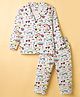 Smarty Boys Sinker Knit Full Sleeves Co Ord Shirt & Pyjama Night Suit Vehicle Print - White