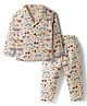 Smarty Boys Sinker Knit Full Sleeves Co Ord Shirt & Pyjama Night Suit Vehicle Print - Cream