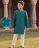 Pine Kids Woven Full Sleeves Floral Foil Printed Kurta & Pyjama Set - Teal Blue