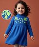 Babyhug Sweater-knit Full Sleeves Dress With Floral Embroidered - Royal Blue
