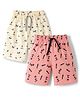 Teddy Sinker Knit Knee Length Nautical & Beach Theme Printed Shorts Pack Of 2 - Beige & Orange