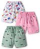 Teddy Sinker Knit Knee Length Vehicles & Sports Theme Printed Shorts Pack Of 3 - Pink Light Green & White