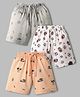 Teddy Sinker Knit Knee Length Beach Theme & Sports Theme Printed Shorts Pack Of 3 - Peach White  & Light Grey
