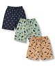Teddy Sinker Knee Length Shorts with Gaming & Mustache Print Pack of 3 - Tan, Charcoal & Light Green