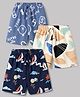 Teddy Sinker Knit Knee Length Nautical Theme & Bear Printed Shorts Pack Of 3 - Navy Blue OffWhite & Blue